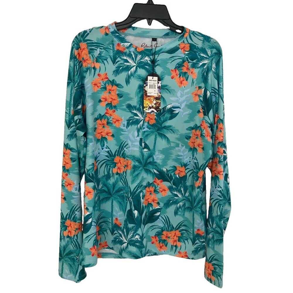 Men's Robert Graham Performance Shirt Long Sleeve Tropical Print Green Sz M NWT